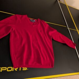 Ralph Lauren Wool Men's Vibrant Red V-Neck Sweater